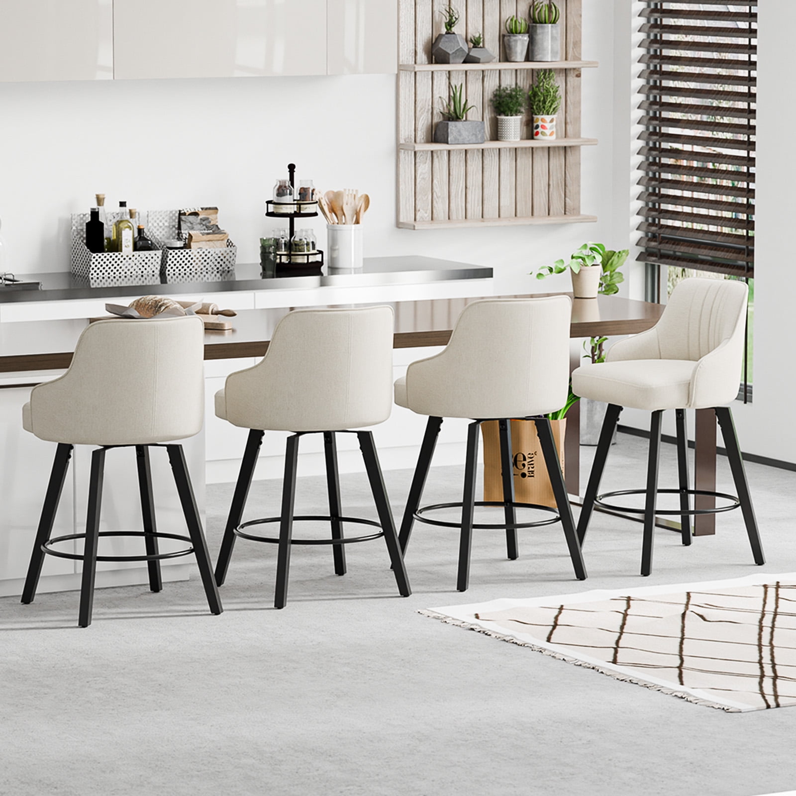 Ktaxon Swivel Bar Stools, 35" Counter Height Adjustable Fabric Bar Stools for Kitchen Island, Modern Beige, 1 PCS