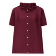 thumbnail image 5 of RMGVDSD Womens Tops Tee Shirts Solid Round Neck Casual Stand Up Collar Button Short Sleeve T Shirt Top Comfy Basic Tee Shirts, 5 of 5