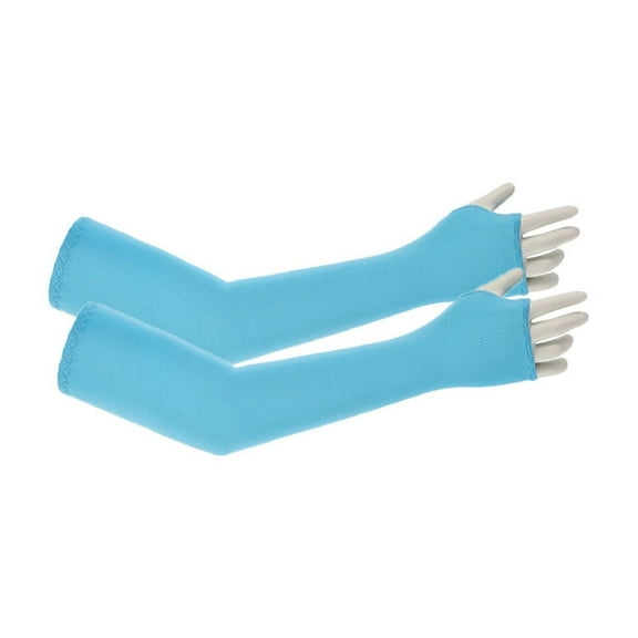 Xfvqtps Arm Sleeves for Kids Long Fingerless Gloves with Thumb Hole UV Sun Protection Solid Color Breathable Cooling Reusable Travel Summer Armguard Sleeves for 5-12 Years Sky Blue