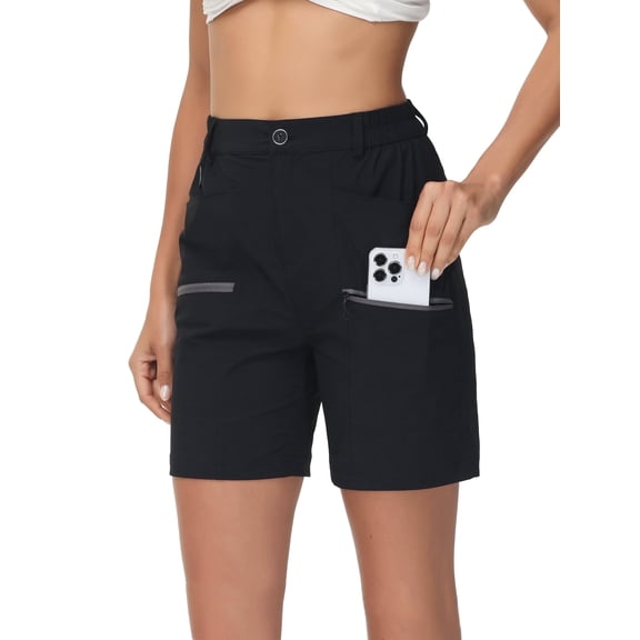 Xidunhg Women's Hiking Cargo Shorts Quick Dry Nylon Shorts Summer Travel Active Golf Shorts with 6 Pockets Water Resistant Black M
