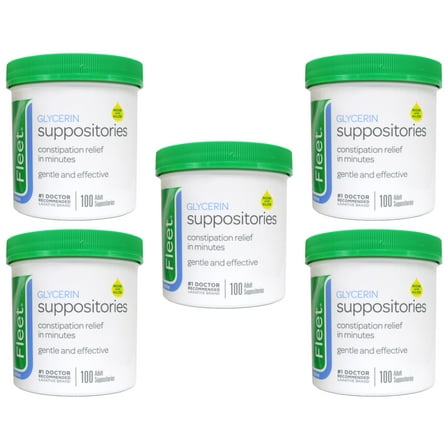 5 Pack Fleet - Glycerin Suppositories, Laxative, Adult Jar, 100 Each