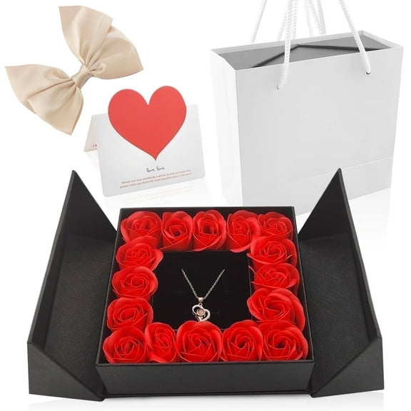 Valentines Day Roses Gift Box with Necklace for Her Women Mom Wife Girlfriend on Anniversary Birthday Mothers Day Christmas