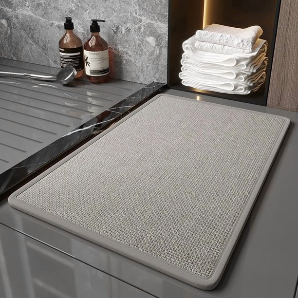 Alfombra de suelo de baño tejida de 40x60cm, tapete de lino absorbente fuerte de gran tamaño, tapete antideslizante de secado rápido for la puerta del baño