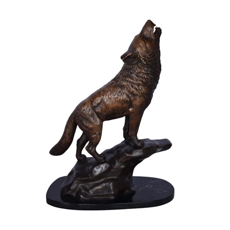 Howling Wolf at Edge of a Cliff Bronze Statue - Size: 9"L x 20"W x 26"H.