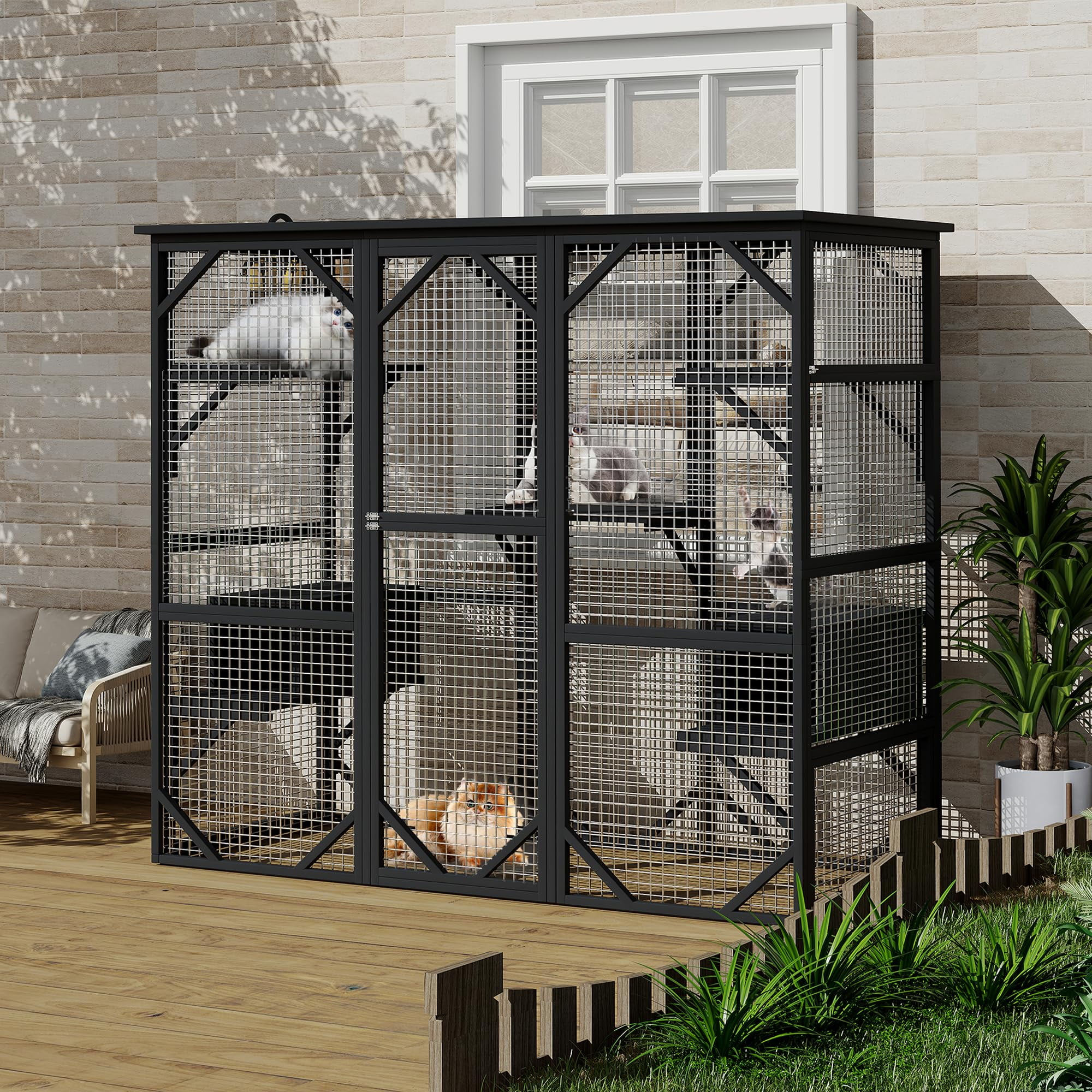 Large Catio Outdoor Cat Enclosure with Window,71.4" H Walk-in Cat House Kitty Cage for Indoor Outdoor use,All-Weather Cats Outside Patio for Patio & Backyard