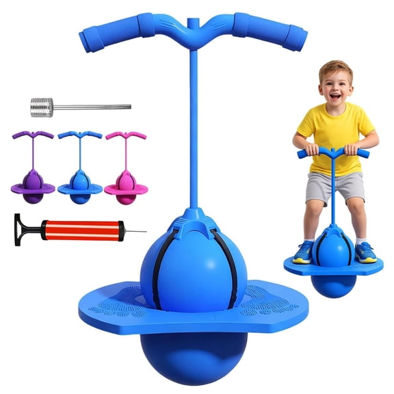 Bouncing Ball with Handle & Pump, Balance Jumping Ball Pogo Hopper with Anti-Slip Deck for Indoor Outdoor Fun & Fitness