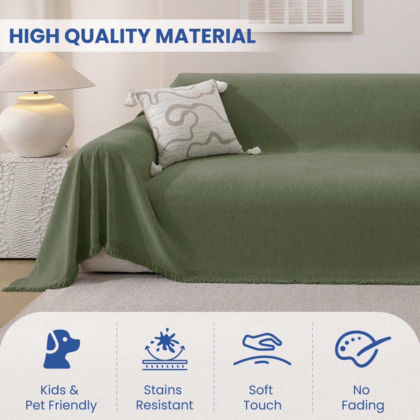JIATER Sofa Cover Slipcover Couch Cover Durable Furniture Protector for Pets Home Decor 71"x102" Green