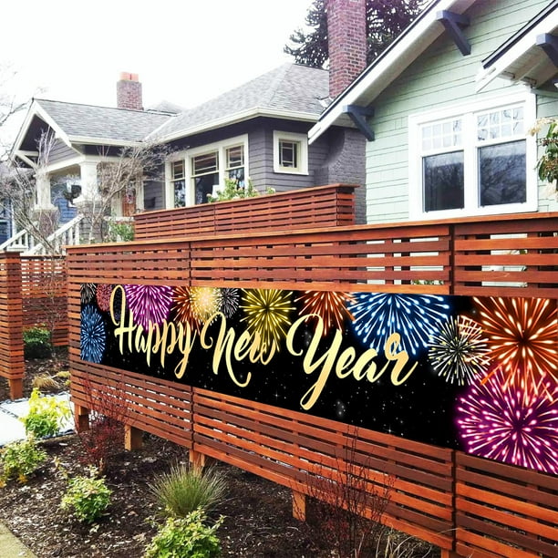 2 PCS Feliz Año Nuevo Fondo de Fiesta Cartel de Tela Banner con Patrón de Fuegos Artificiales para Decoración de Fiesta de Año Nuevo Accesorios de Fotografía