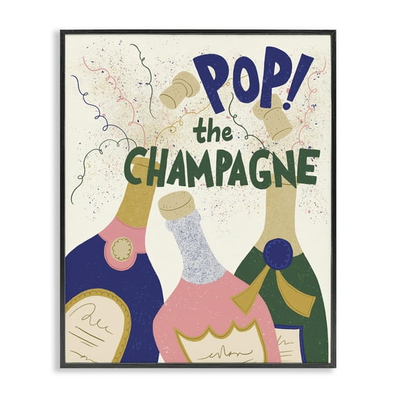 Stupell Industries Pop The Champagne Celebrate Food & Beverage Painting Black Framed Art Print Wall Art, 11 x 14