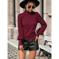 thumbnail image 5 of Women'S Autumn and Winter Sweaters, Lantern Sleeve Knitted Pullovers, Sweater Tops Wine Red M, 5 of 8