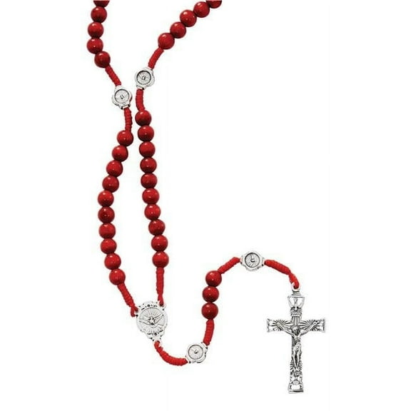 McVan P265R Red Wood Corded Holy Spirit Rosary Boxed