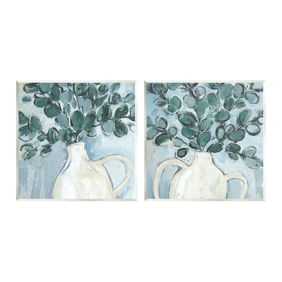 Stupell Industries Contemporary Eucalyptus Herb Vase Painting Unframed Art Print Wall Art, Set of 2, Design by Annie Warren