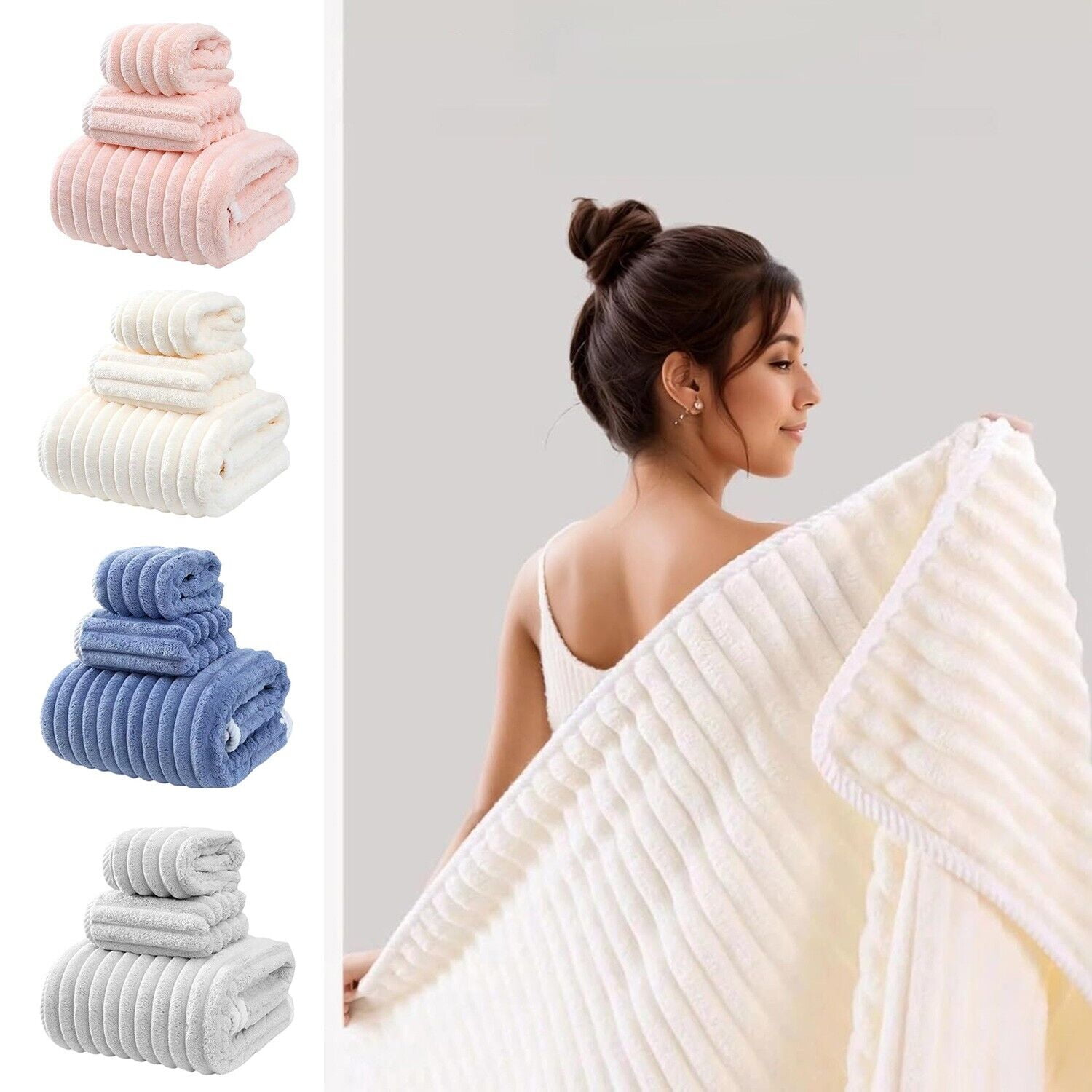 Elegant Choise 3/9 Pieces Candy Fleece Towel Set - Ultra Soft Bath, Hand & Face Towels in 4 Colors | Quick-Dry & Luxurious