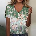 thumbnail image 2 of Lolmot Women's T-Shirts Fashion Casual V-Neck Short Sleeve Floral Printing Button Loose Top Blouse Shirts, 2 of 5