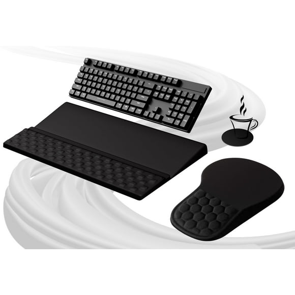 Ospelelf Ergonomic Mouse Pad and Keyboard Stand Wrist Rest Set, Memory Foam Comfort, Pain Relief for Typing, Office Desk Accessories, Black