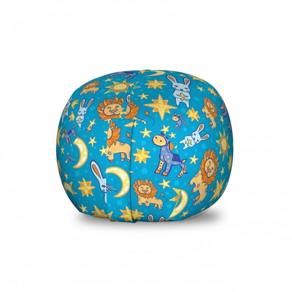Zoo Storage Toy Bag Chair, Lion Horse Stars Moon Night Funny Animals Cartoon Colorful Art, Stuffed Animal Organizer Washable Bag, Large Size, Sky Blue and Apricot, by Ambesonne