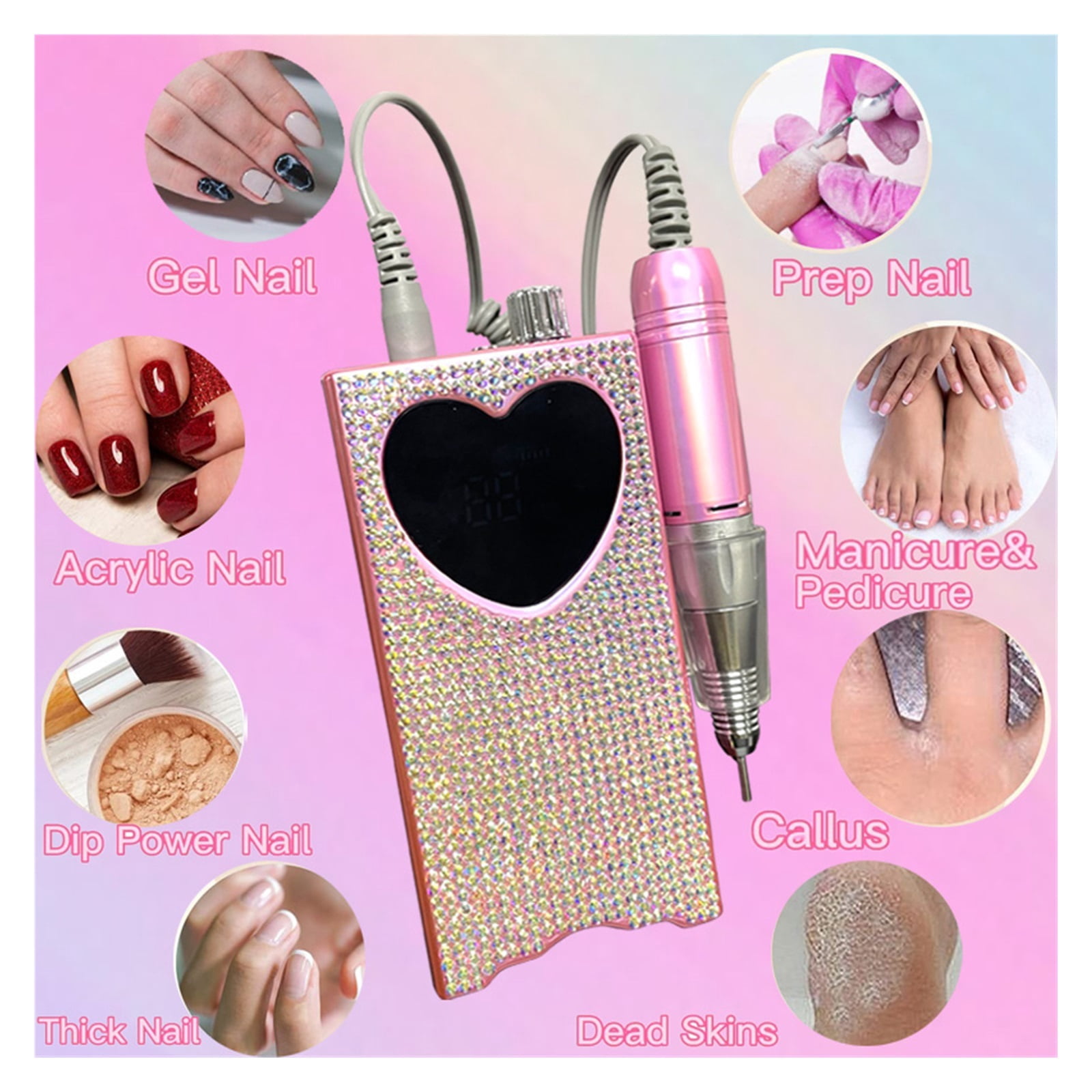 Portable Nail Drill Professional 35000 RPM, Rechargeable Electric Nail File Machine E File for Acrylic Nails Gel Polishing Removing, Cordless Efile with Bits Kit for Manicure Salon Home, Pink
