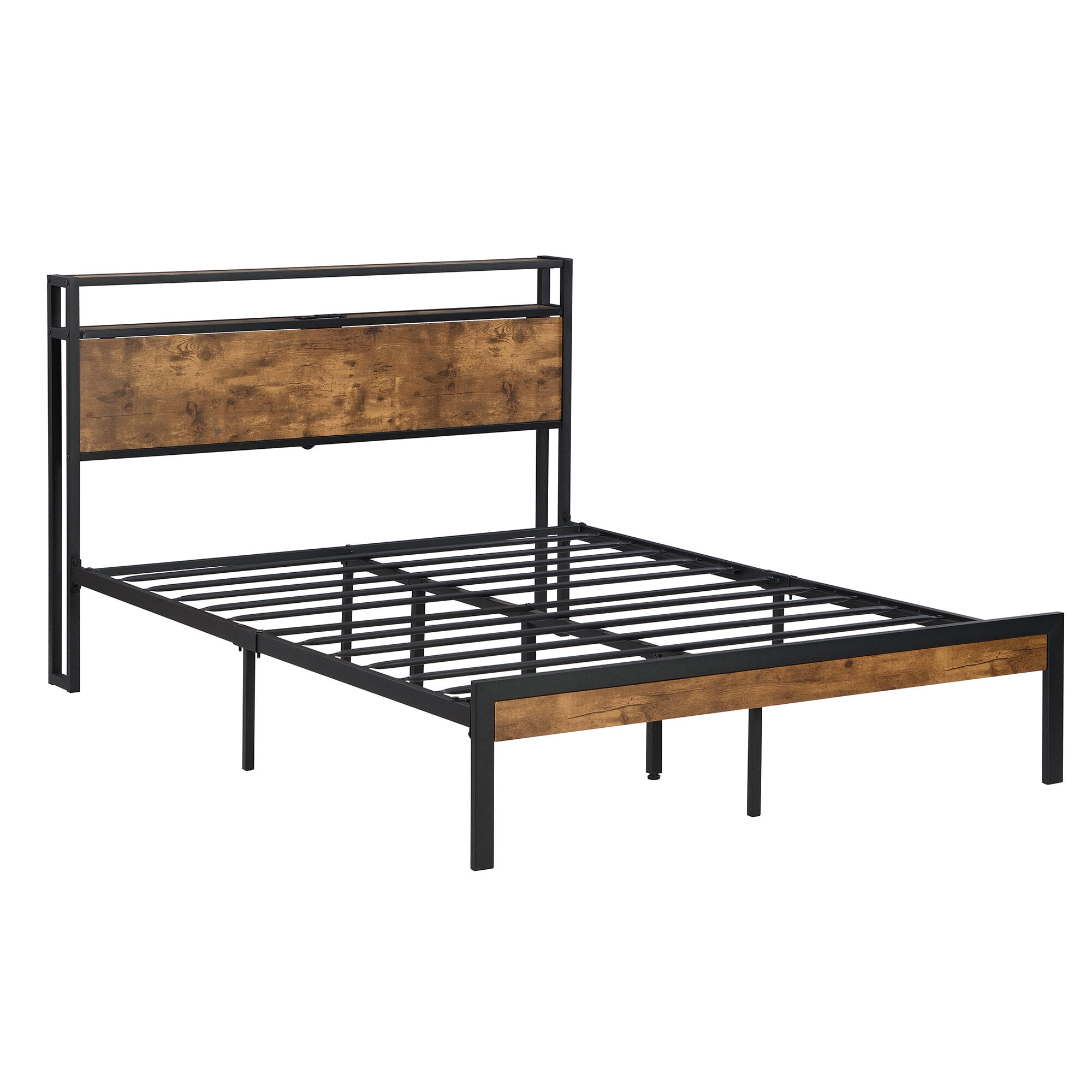 Bed Frames King Size Metal Platform Bed Frame with Wooden Headboard and Footboard with USB LINER, No Box Spring Needed, Large Under Bed Storage, Easy Assemble,Adjustable Bed Base