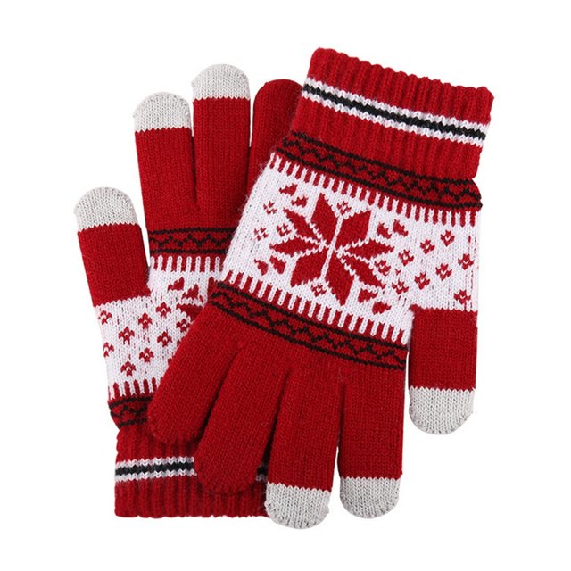 1 Pair Cycling Gloves Three Fingers Touch Screen Sensitive Polyester Snowflake Pattern Gloves for Winter