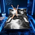 thumbnail image 3 of meiyoeat Neon Lightning Gaming Full Size Sheets for Boys Girls, Electric Gamer Bed Sheets, Black White, 4-Piece, 1 Flat Sheet, 1 Fitted Sheet and 2 Pillowcases, 3 of 6