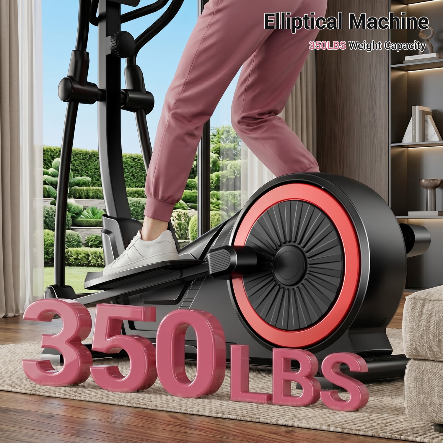 ROBORE Magnetic Elliptical Machine for Home, 16 Resistance Levels, 15.5" Stride, Heart Rate Grips, 350 lbs Capacity, Quiet Cardio Trainer