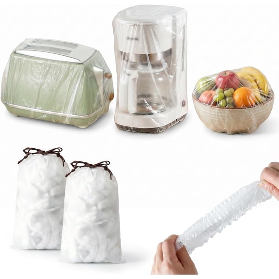 Kitchen Small Appliance Dust Covers (White(200PCS)) | Clear Small Appliance Dust Covers for Air Fryer, Blender, Coffee Maker, Bread Maker, Disposable Thickened Plastic Cover