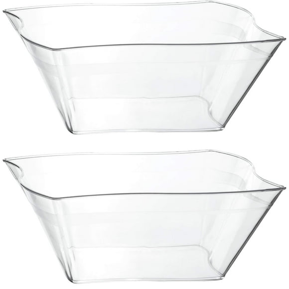 PLASTICPRO Bols de Service Jetables Élégants à Motif Ondulé Carrés en Plastique Transparent Grande Taille, Robustes, pour Collation Ou Salade de Fête, Lot de 4