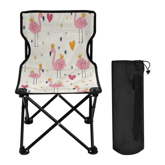 WOBOGO Cute Pink Flamingos Crowns Hearts Camping Chair Convenient Four Corner Backrest Folding Stool Can Hold Up to 220lbs