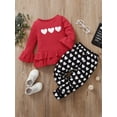 thumbnail image 2 of Toddler Baby Girl Valentine's Day Clothing Set Ruffle Tunic Pullover Top Patchwork Long Pants Set Little Girls Heart Print Outfits, 2 of 8