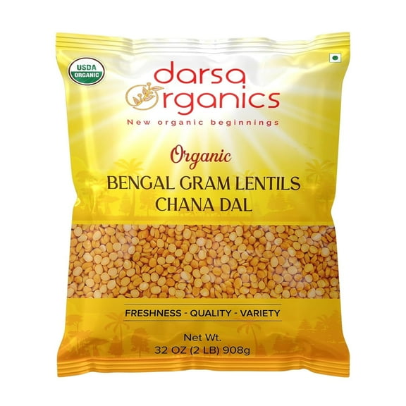 Darsa Organics Chana Dal 2 lb - Premium Bengal Gram Lentils, USDA Yellow Split Chickpeas, Non-GMO, Chemical-Free, Kosher