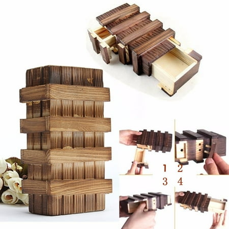 Magic Puzzle Box Meigar Magic Wooden Box with Extra Secure Secret Drawer,Trick Puzzle Games Brain Teaser Box,Brown ()