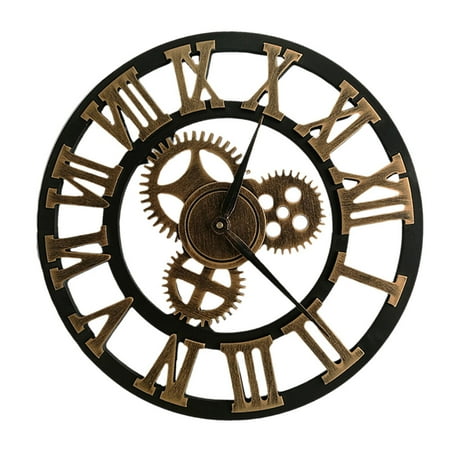 PBPBOX Creative Wall Clock Industrial Gear Design Golden Hanging Clock for Decoration