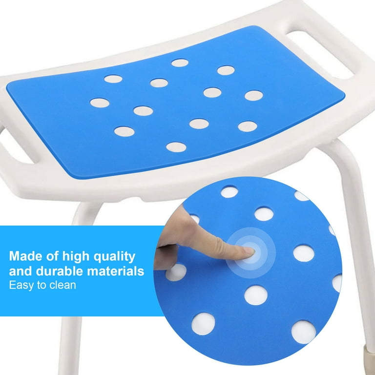 Waterproof Shower Bench Cushion Cover Portable Shower Chair Cushion Paste Fixed Keep Warm EVA Blue Perforation Design for Elderly Senior Handicap