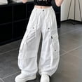 thumbnail image 4 of vdgthytj Girls Cargo Pants Fashion Baggy Wide Leg Drawstring Elastic Streetwear Fall Casual Outdoor Travel Trousers with Multi Pockets(14-15 Years,White), 4 of 7