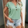 thumbnail image 5 of TNOBHG Women V-neck Ruffle Sleeve Top Women's Elegant Short-sleeved Blouse Solid Color T-shirt Soft Loose Fit Summer Comfortable Spring Tee Ruffled Short, 5 of 8