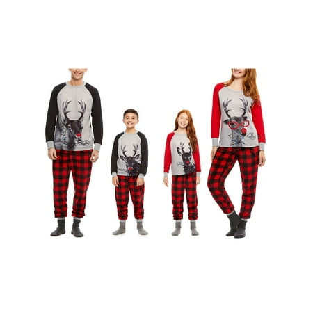 

Christmas Family Matching Pajamas Set Women Men Kid Baby Deer Printed Tops and Red Plaid Pants Pjs Set Sleepwear Nightwear