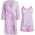 thumbnail image 1 of SofiePJ, Women's, Printed Robe Set with Chemise and Shorts 3 PC Sleepwear Lounge Wear, Purple Pink, XL, 1 of 5