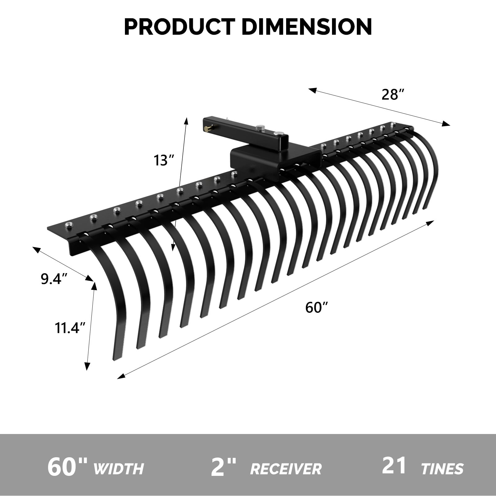 Ktaxon 60" Tow Behind Dethatcher, Lawn Rake with 21 Steel Tines for ATV/UTV & Tractor 3-Point Hitch