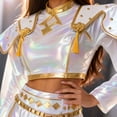 thumbnail image 3 of KIBOO Women Pop Star Costume, Pop Idol Singer Complete Stage Outfit, 6-Piece Top and Shorts Set with Belt, Waist Accessory and Earrings, Adult Halloween Cosplay Costume, 3 of 6