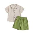 thumbnail image 3 of Rvasteizo Toddler Summer Outfits Boys Girls Breasted Pocket Lapel Shirt and Elastic Drawstring Shorts Linen Beach 2 Piece Set 6 Months to 4 Years, 3 of 5