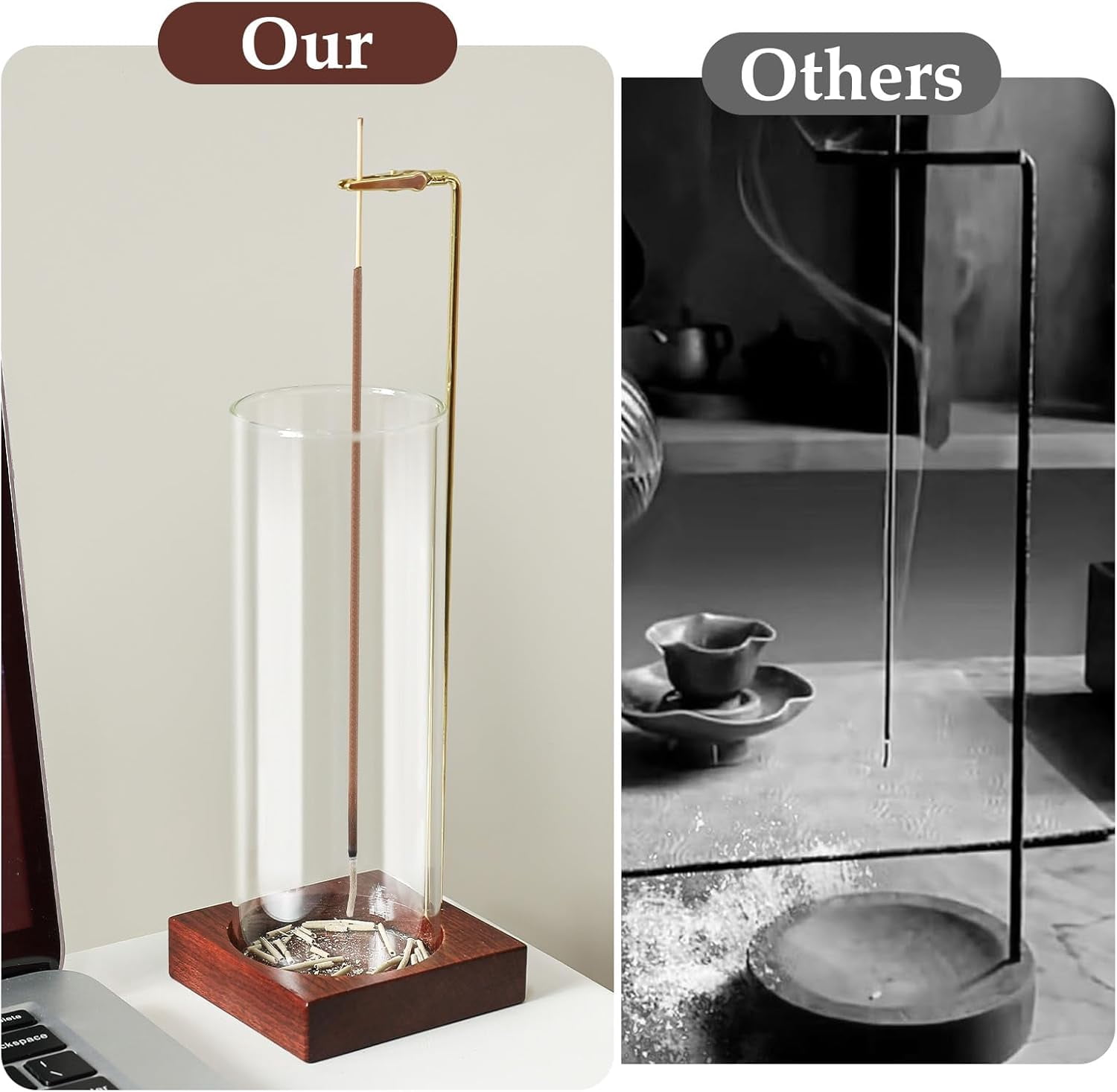 2pcs Incense Holder,Wooden Incense Holder for Sticks with 20 Incense Sticks, Anti-ash Incense Burner with Glass Ash Catcher for Meditation Yoga Spa Gift, Decor