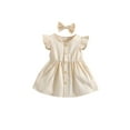 thumbnail image 1 of Honganda Robe à Col Rond pour Fille, Jupe à Manches Volantes Couleur Unie pour Enfants, 1 of 9