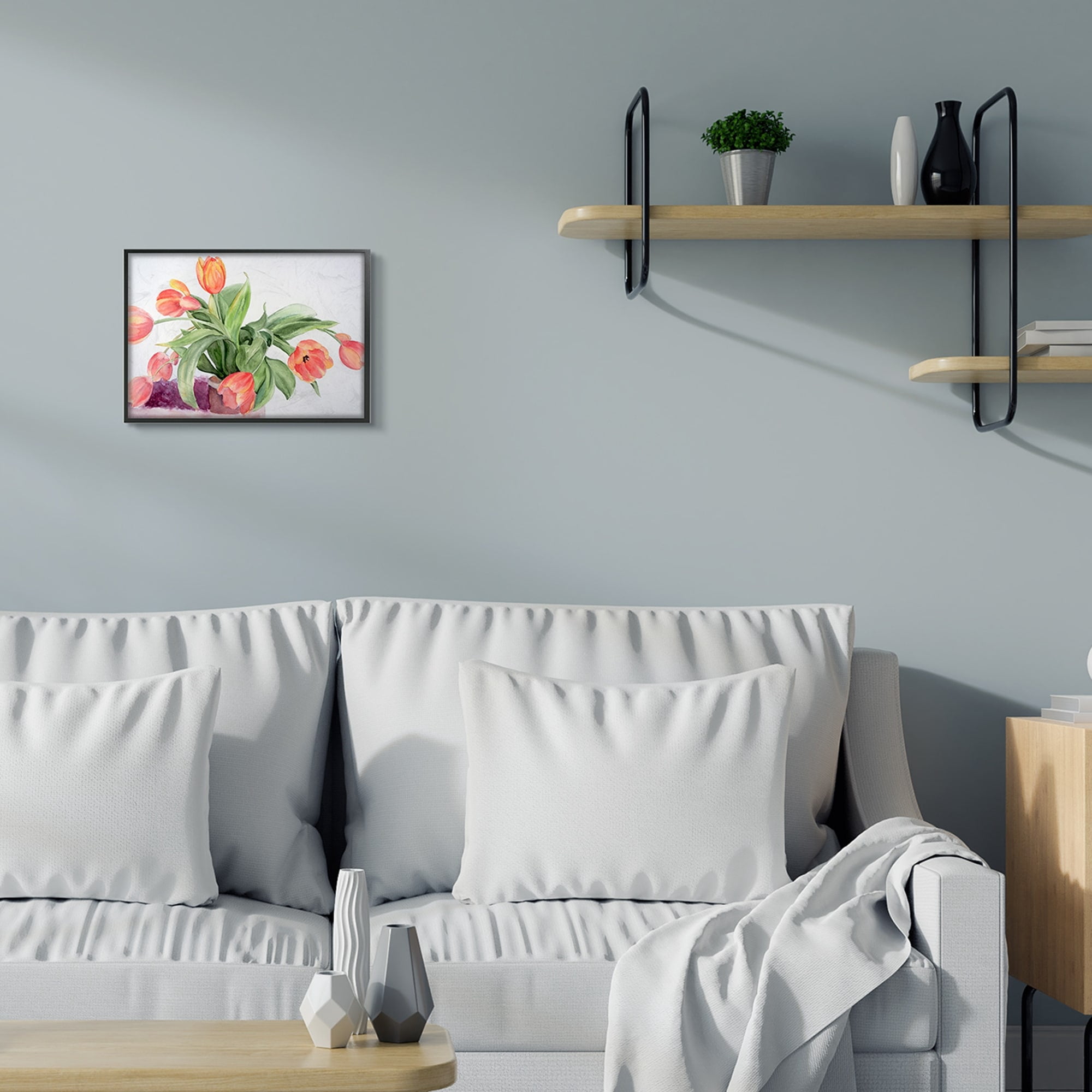 Stupell Industries Dancing Red Orange Tulip Flowers over White Black Framed, 24 x 30, Design by Melissa Hyatt LLC
