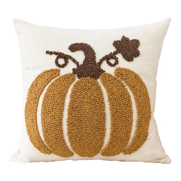 Halloween Pillow Cover 18 X 18 Inch Embroidered Pumpkin Throw Pillow Neutral Fall Decor for Living Room Bedroom Farmhouse Halloween Decor 1 Pack