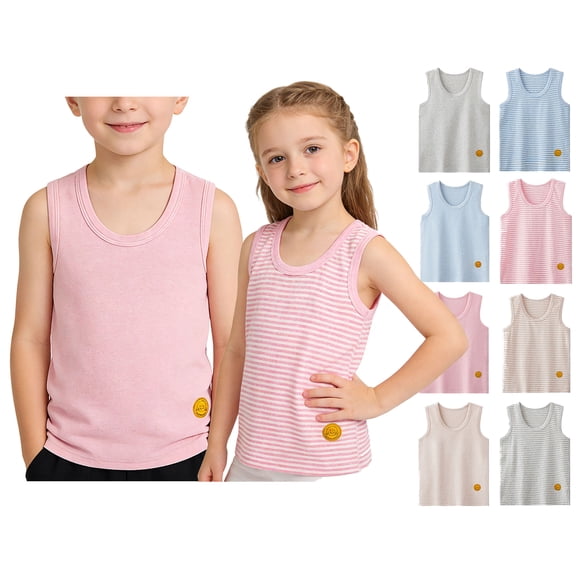 HAOTAGS Girls Striped Tank Top, Spring-Summer Sleeveless Crew-Neck Pullover for Boys & Girls Pink 5 Years