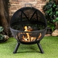 thumbnail image 3 of Deko Living 34 Inch Diameter Outdoor Steel Wood Burning Sphere Fire Pit with Screen Lid and Poker, 3 of 8
