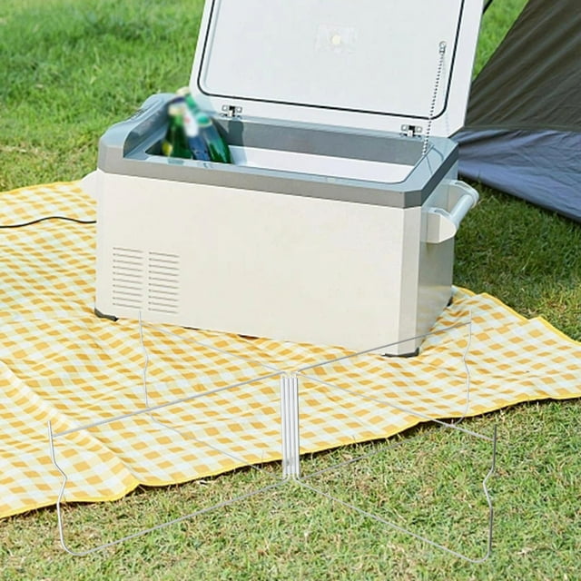 DYNWAVECA Support Pliable pour Réfrigérateur Support de Bac à Glace Support de Bac de Rangement Pratique Support de Valise en Acier Inoxydable pour Pique-Nique Patio Randonnée Incurvé