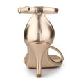 thumbnail image 3 of BLISSFUL STEP Women's Solid Color Open Toe Rhines Ankle Strap Stiletto Sandals Rose Gold 9, 3 of 9