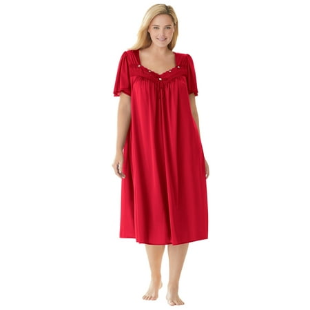 

Only Necessities Women s Plus Size Short Silky Lace-Trim Gown Pajamas