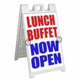 thumbnail image 1 of Lunch Buffet Now Open (24" X 36") Deluxe A-Frame Signicade, Includes 2 Removable Panels & Stand, 1 of 4